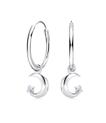 Crystal Moon Silver Hoop Earring HO-2736